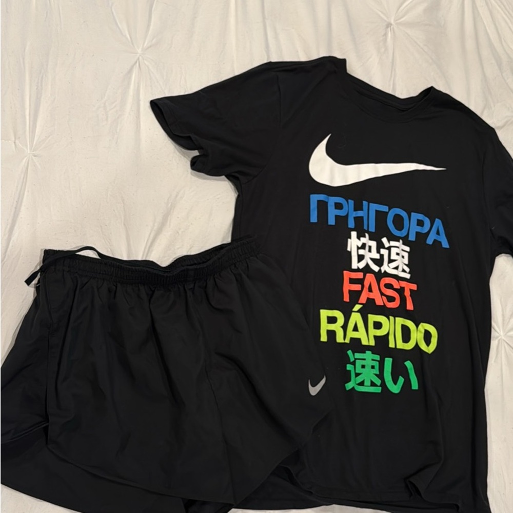 Nike men’s medium Black Graphic Tee and Shorts Set